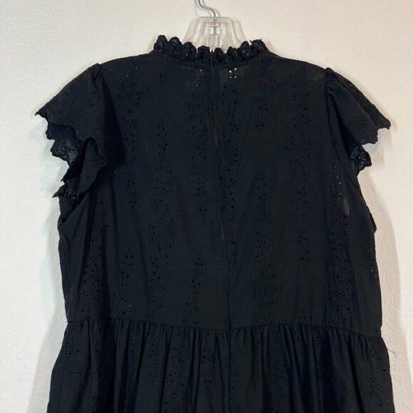 Black Dress Cottagecore Lace Ruffle Mini Eyelet Prairie Medium - Picture 5 of 10